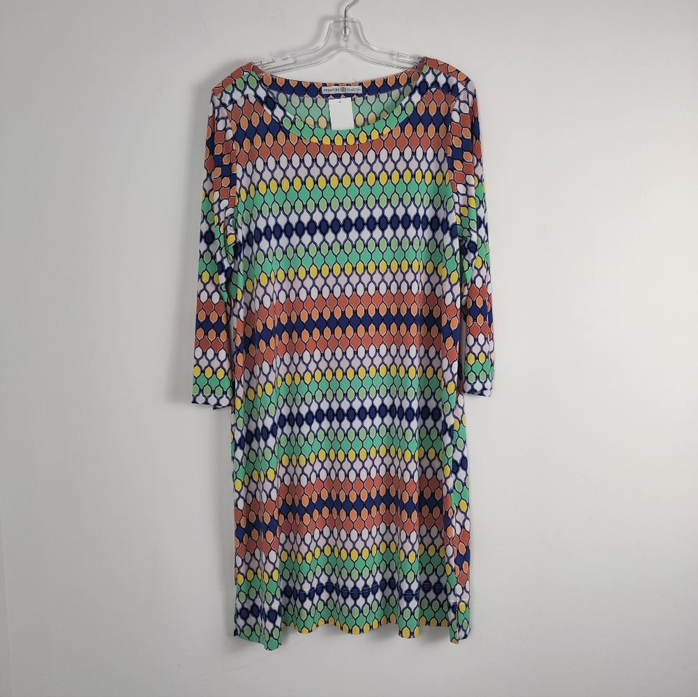 Signature Collection Geometric Print Shift Dress Sz Large - Bold Colorblock